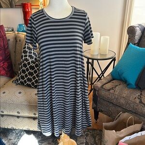 LuLaRoe Black and Gray Striped Dress